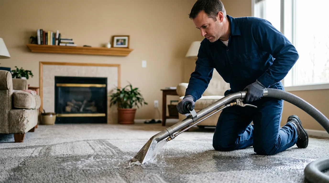 Water damage restoration technician working near Campbell, OH